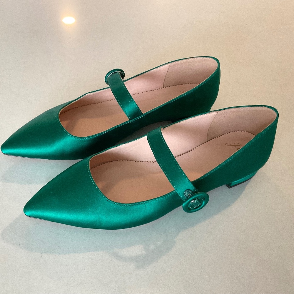 J. CREW Jade Mary Jane Satin W/ Buckle Pointed Toe Flats Size 9 - Picture 4 of 12